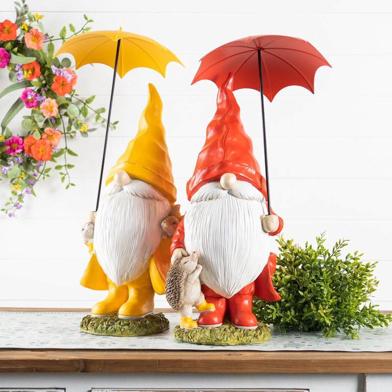 Trinx Dobromila 2 Piece Resin Garden Gnome with Umbrella Set | Wayfair